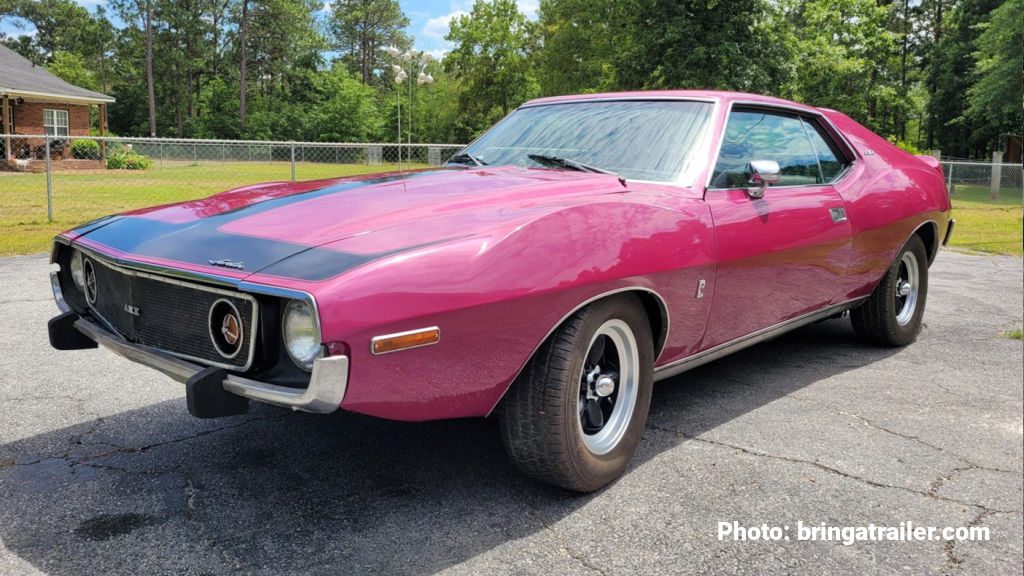 Photo of a pink 1973 AMC Javelin AMX